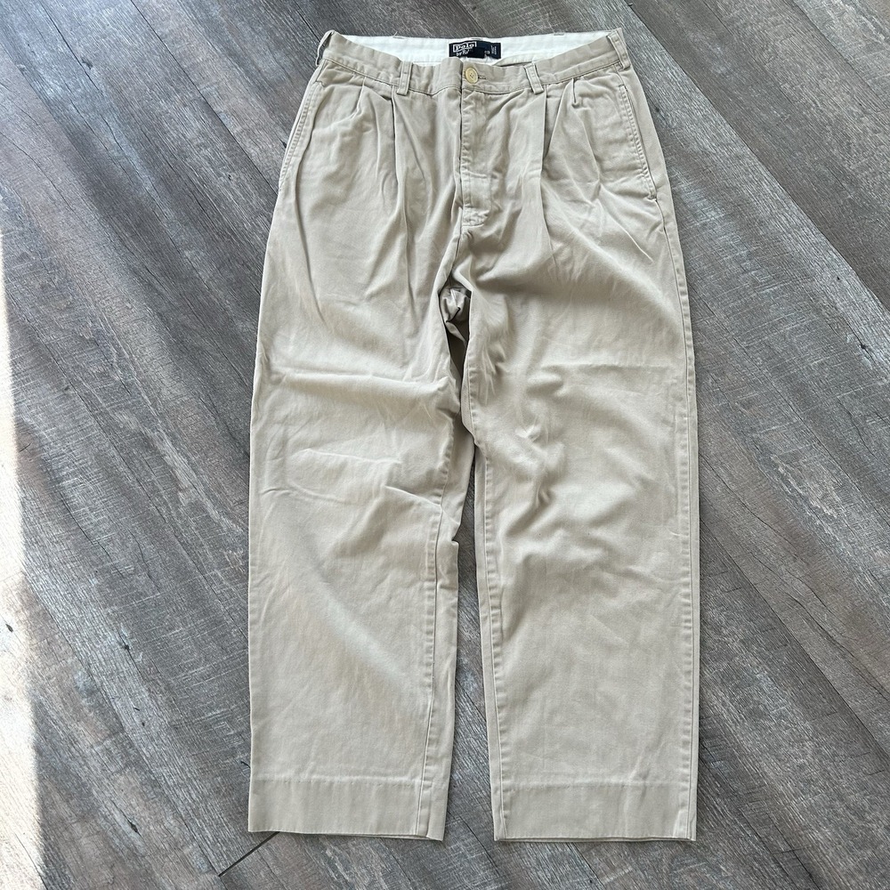 Vintage Polo Ralph Lauren Hammond Pant Pleated Khaki Chino Mens 34x32 Fits 32x28
